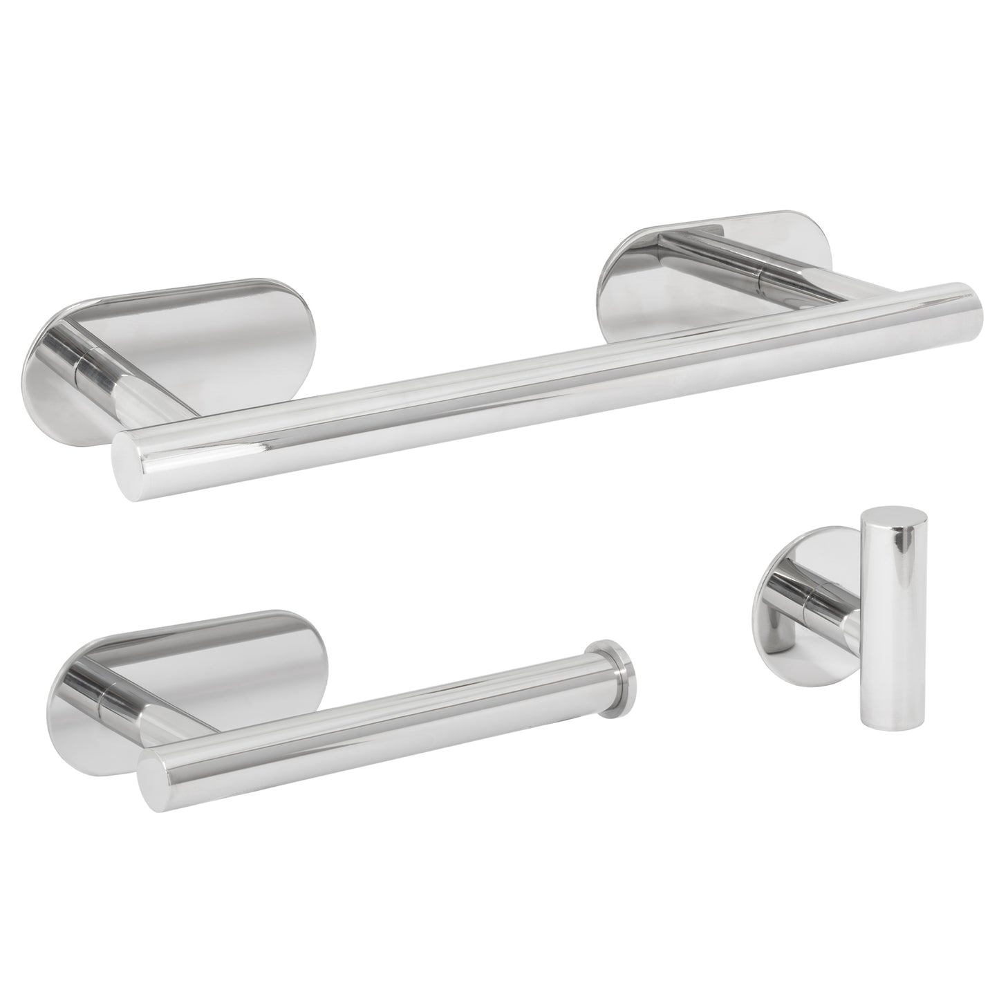 Accesorios de baño adhesivos pegados sin taladro cromado Toallero 30cm+ Percha+ Portarollos - 2Perchas