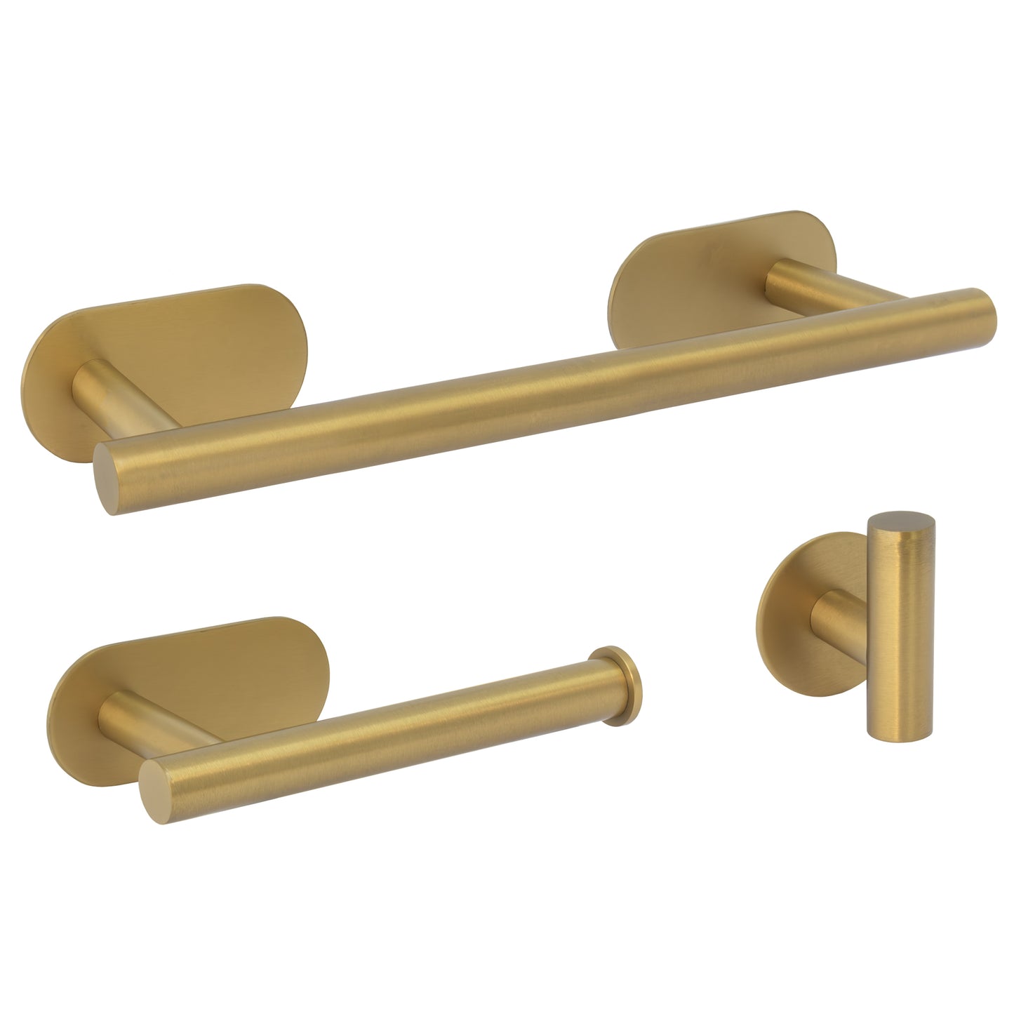 Accesorios de baño adhesivos pegados sin taladro oro mate con protección PVD redondo Toallero 30cm+ Percha+ Portarollos - 1Percha
