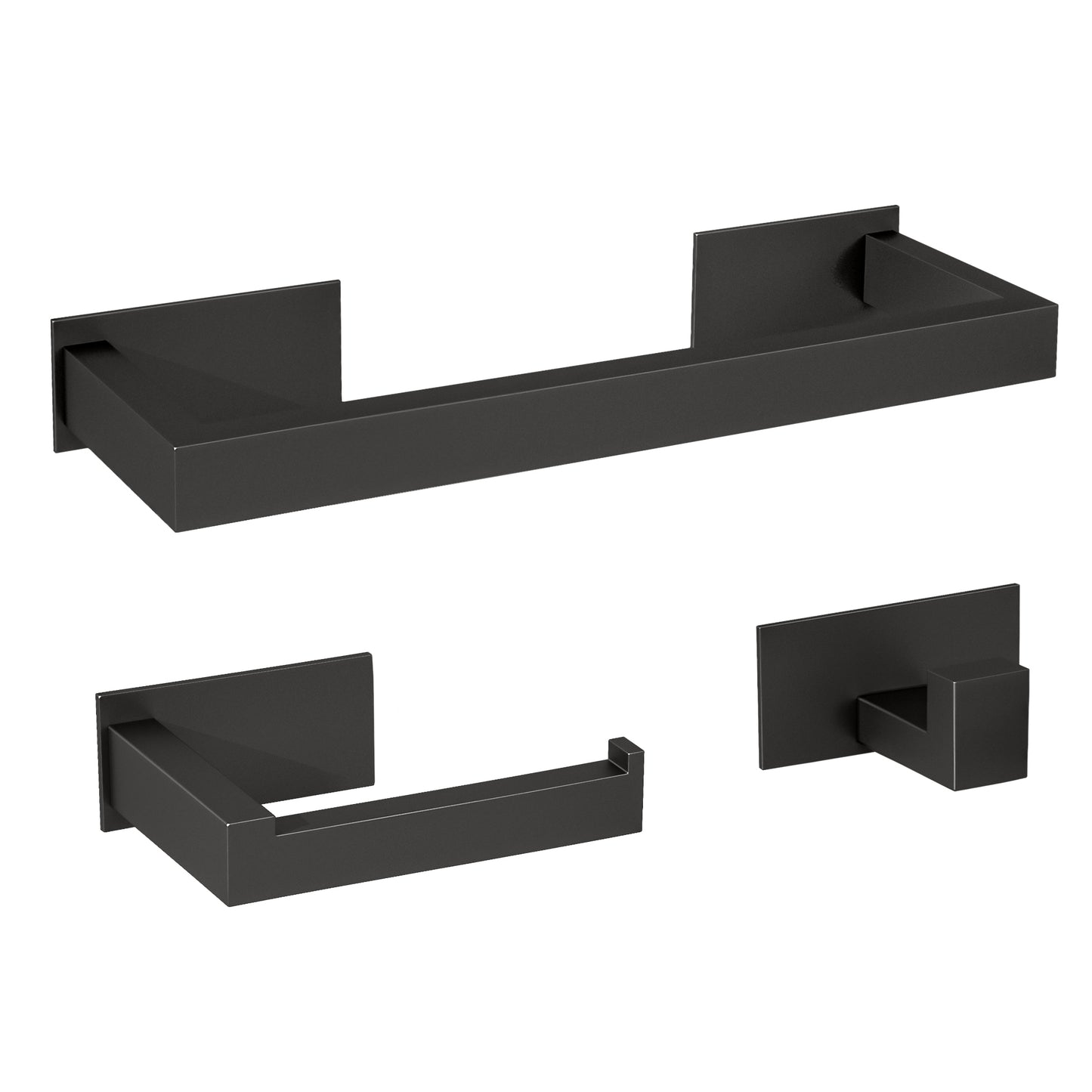 Accesorios de baño adhesivos pegados sin taladro negro mate cuadrados Toallero 30cm+ Percha+ Portarollos - 1Percha
