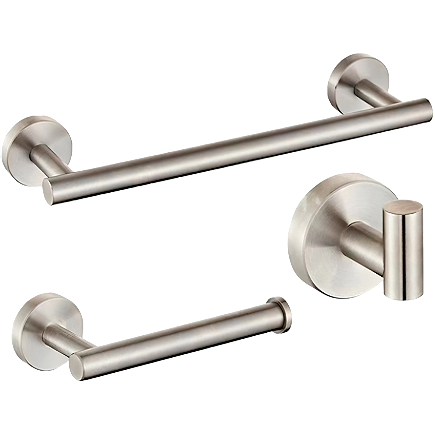 Accesorios de baño en acero cepillado Toallero 40cm+ Percha+ Portarollos - 2Perchas