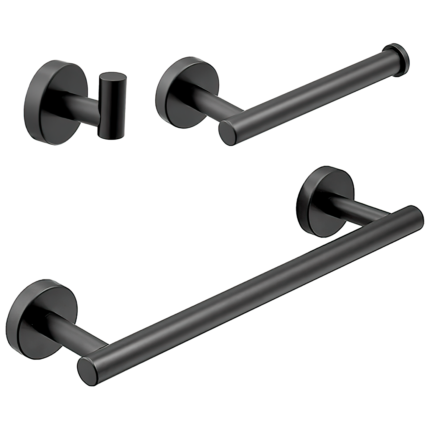 Accesorios de baño en negro mate Toallero 40cm+ Percha+ Portarollos - 3Perchas