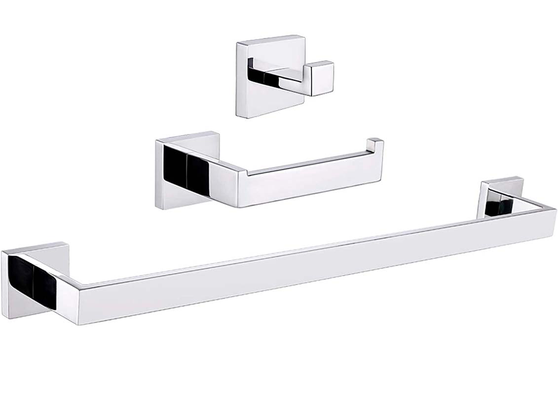 Accesorios de baño cuadrados en cromo Toallero+ Percha+ Portarollos - 1Percha