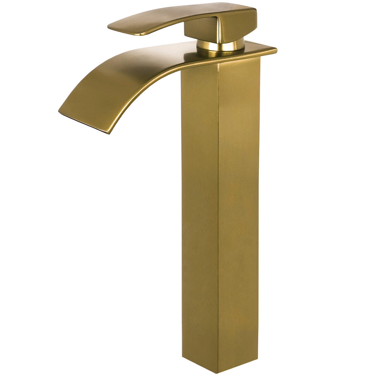 Grifo de lavabo alto para pica monomando cascada dorado cepillado - Serie Aljibe