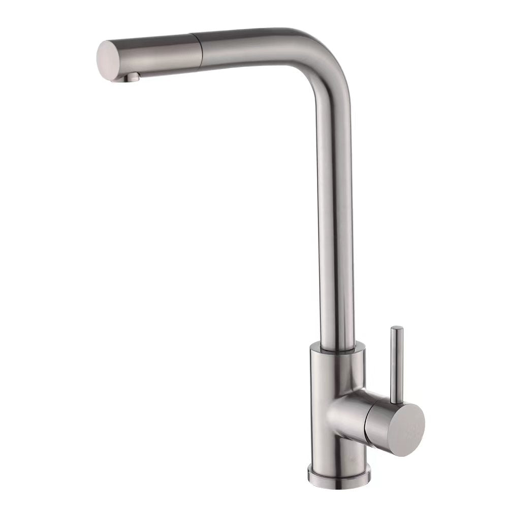 Grifo de cocina extraíble redondo acero cepillado - Serie Amur