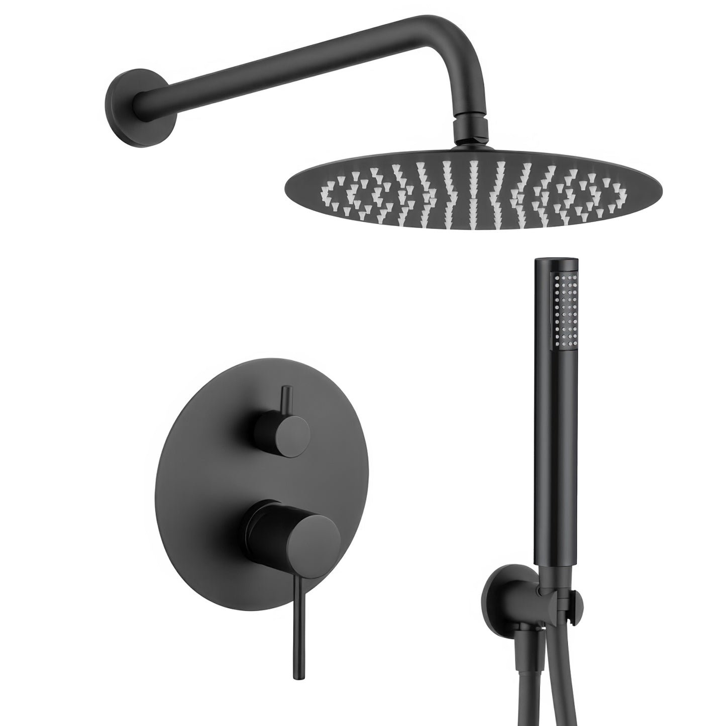 Ducha empotrada monomando redonda negro mate a pared - Serie Cenia - 20cm