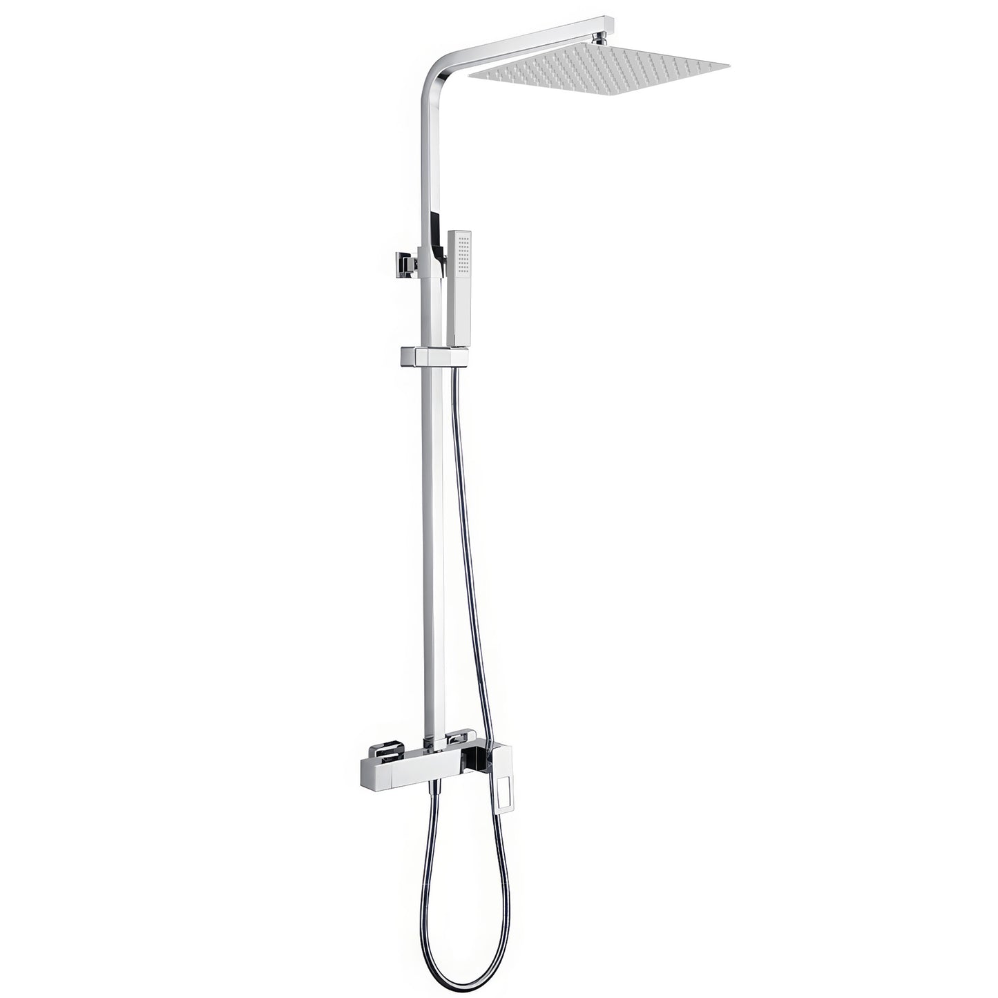 Barra de ducha monomando cuadrada ajustable hasta 120CM con maneta hueca cromada - Serie Cabrera - 25cm