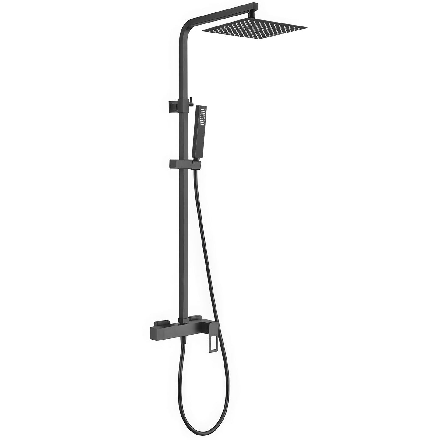 Barra de ducha monomando cuadrada ajustable hasta 120CM con maneta hueca negro mate - Serie Cabrera - 30cm