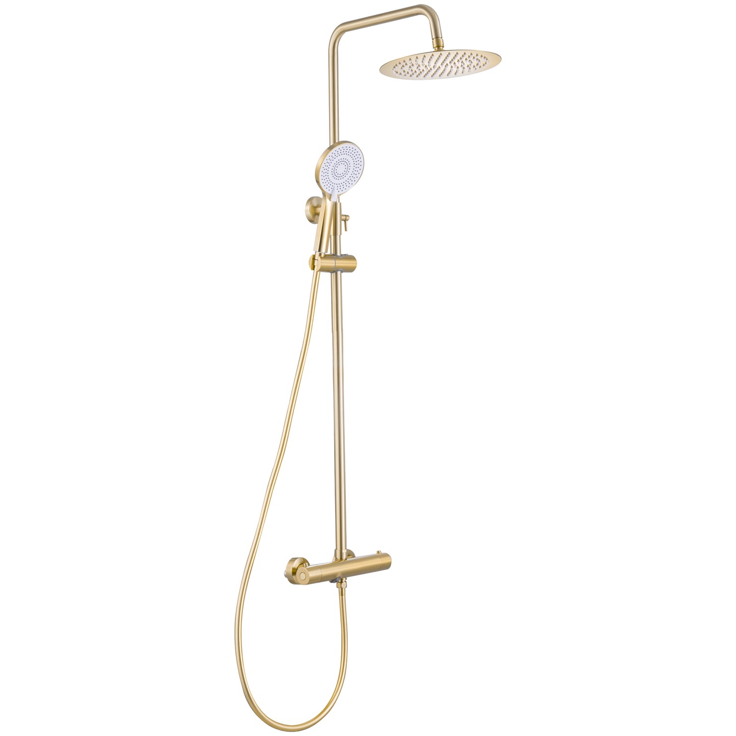 Barra de ducha/bañera termostática redonda ajustable hasta 150CM oro mate con protección PVD - Serie Ebro - 20cm