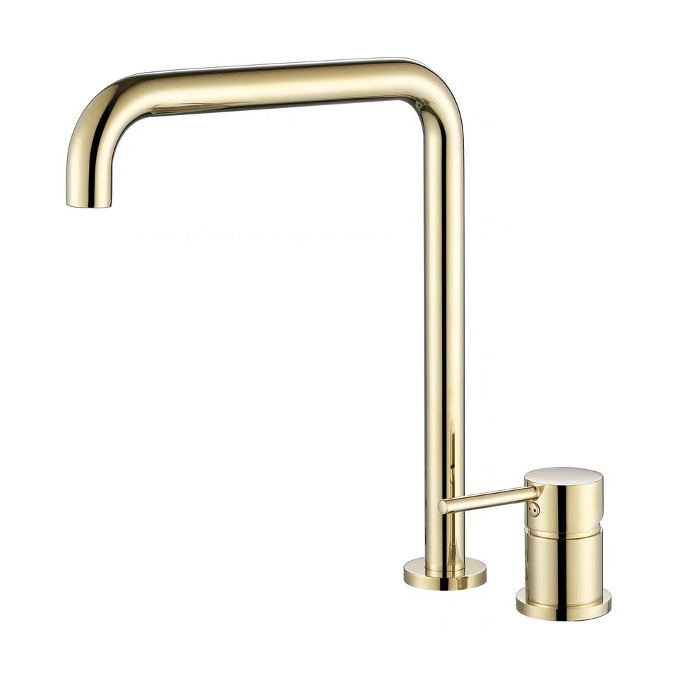 Grifo de lavabo encastrado monomando alto para pica oro mate con protección PVD - Serie Guadalope