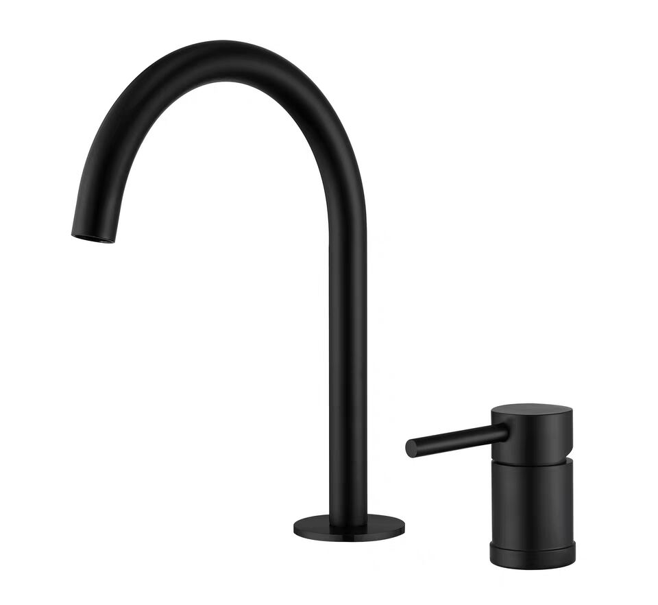 Grifo de lavabo encastrado monomando cuello cisne negro mate - Serie Aragón
