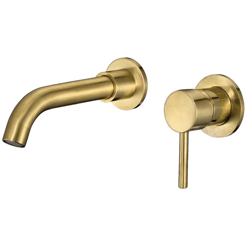 Grifo lavabo empotrado redondo monomando dorado cepillado caño 15CM - serie Guadiana