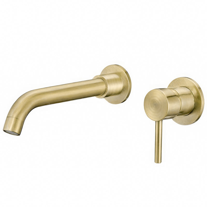 Grifo lavabo empotrado redondo monomando con caño de 21CM dorado envejecido - Serie Guadiana