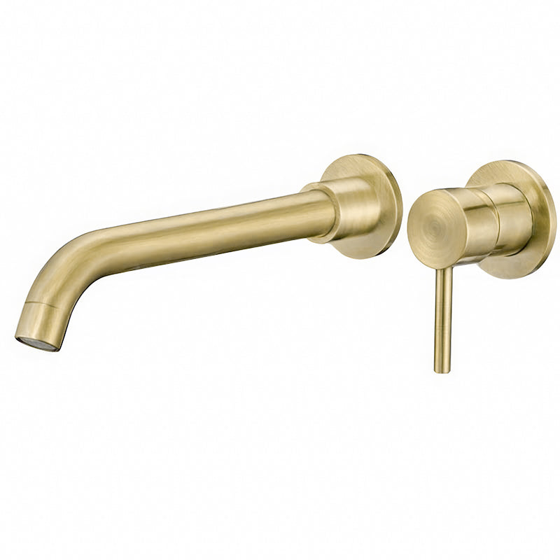 Grifo lavabo empotrado redondo monomando dorado envejecido con caño de 26cm - Serie Guadiana