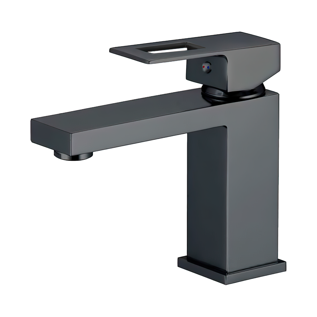 Grifo de lavabo monomando cuadrado negro mate con maneta hueca serie Guadalete
