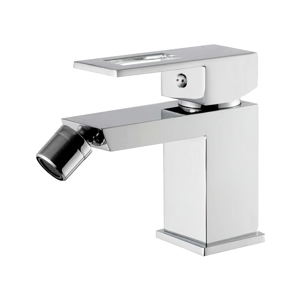 Grifo de bidet monomando cuadrado cromado con maneta hueca - Serie Guadalete
