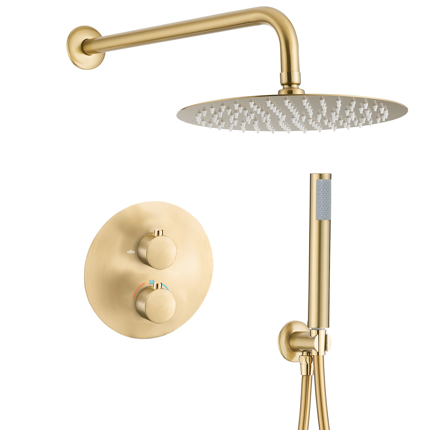 Ducha empotrada termostática pared redonda oro mate con protección PVD - Serie Jucar - 30cm