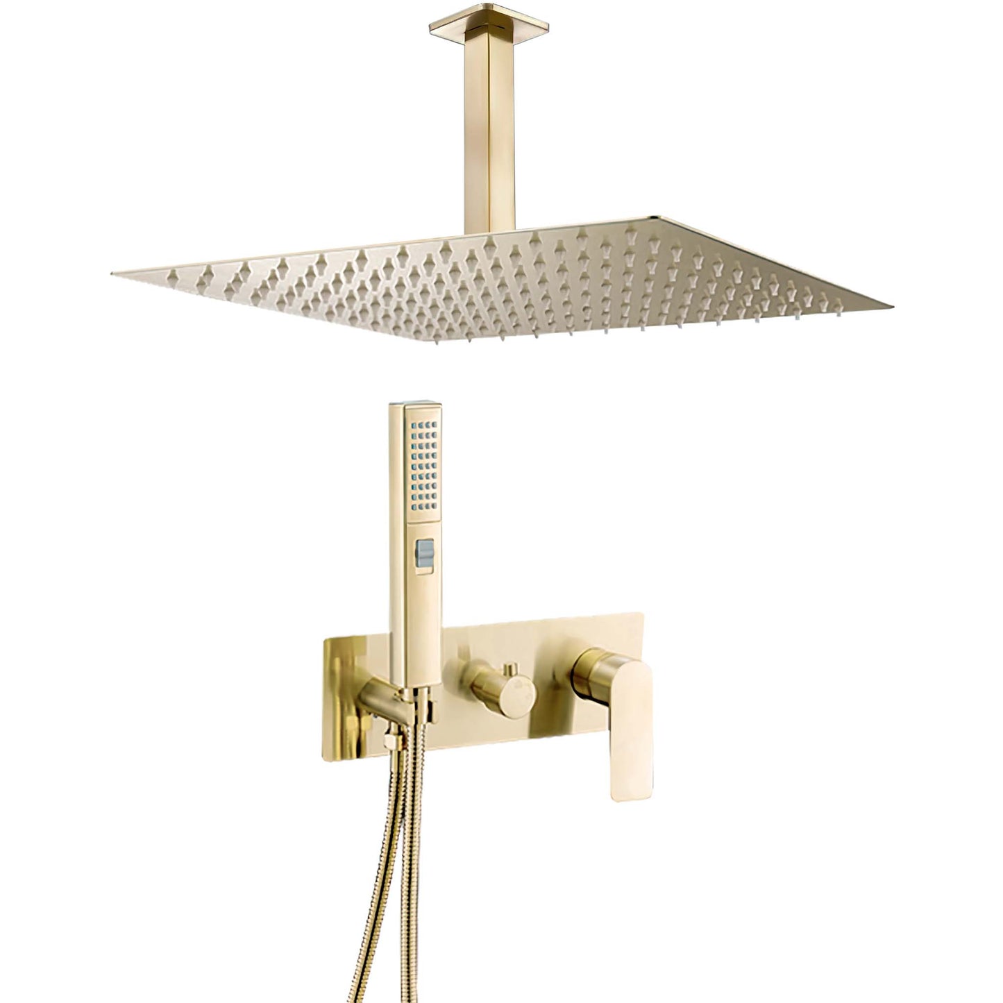 Ducha empotrada monomando cuadrada a techo dorado cepillado - Serie Miño - 30cm