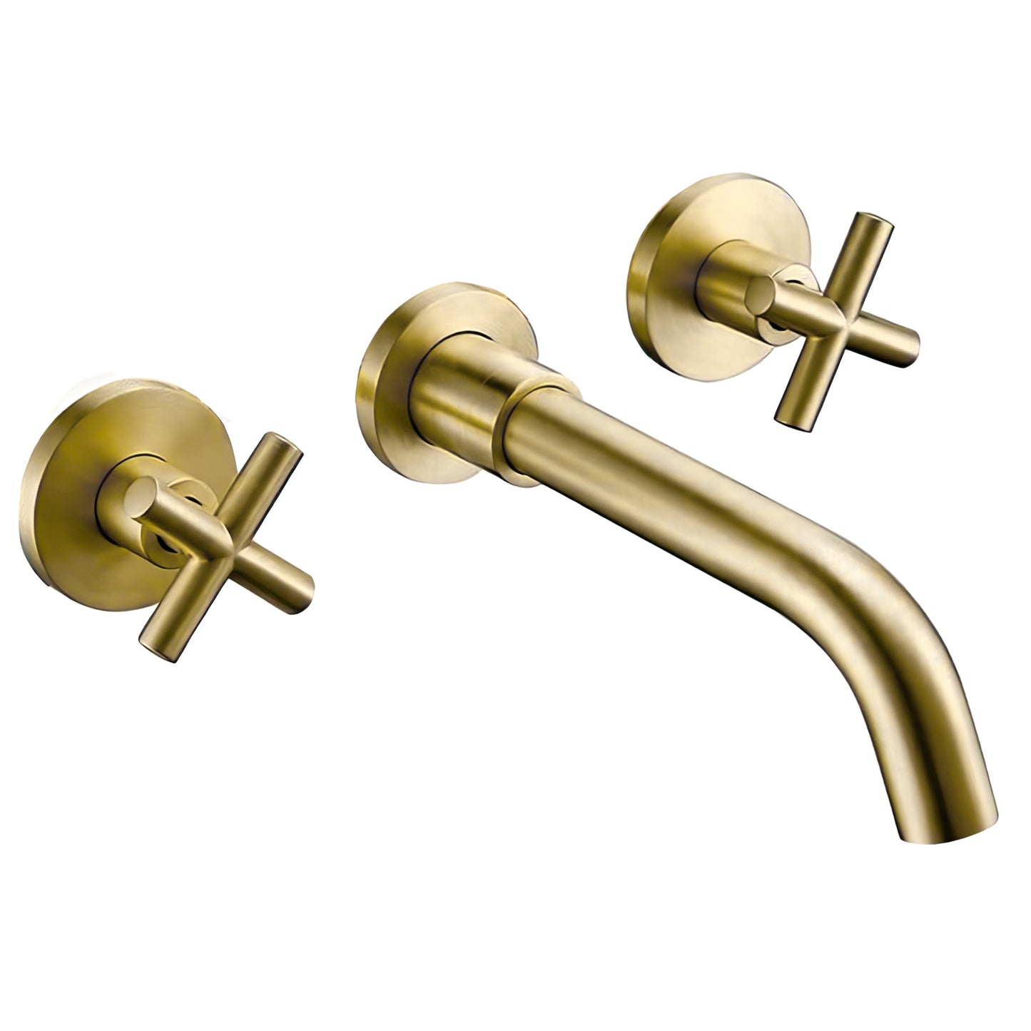 Grifo de lavabo empotrado redondo bimando dorado cepillado con caño de 21CM - Serie Nalon