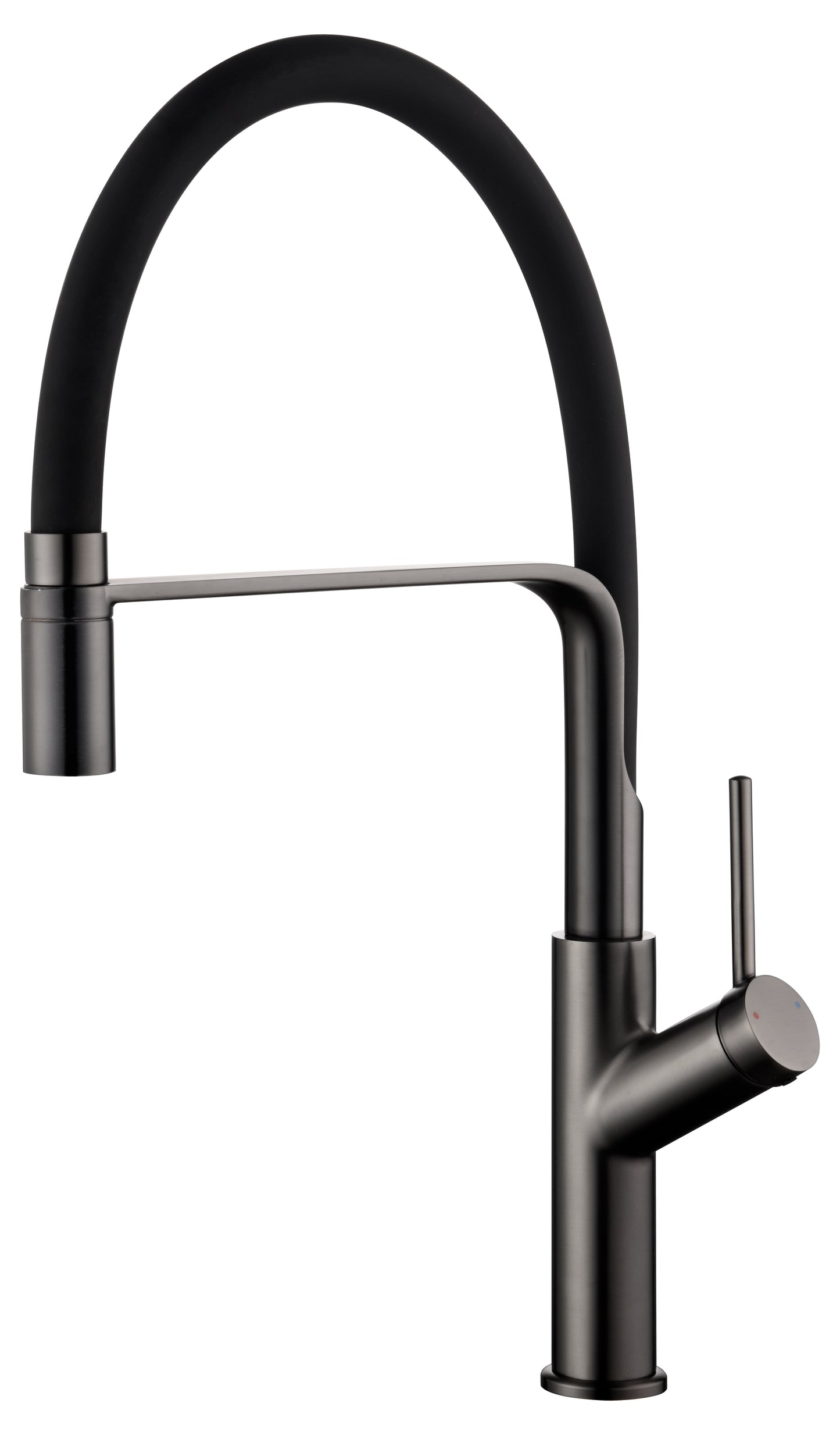 Grifo cocina alto con caño flexible y giratorio monomando gun metal - Serie Saja