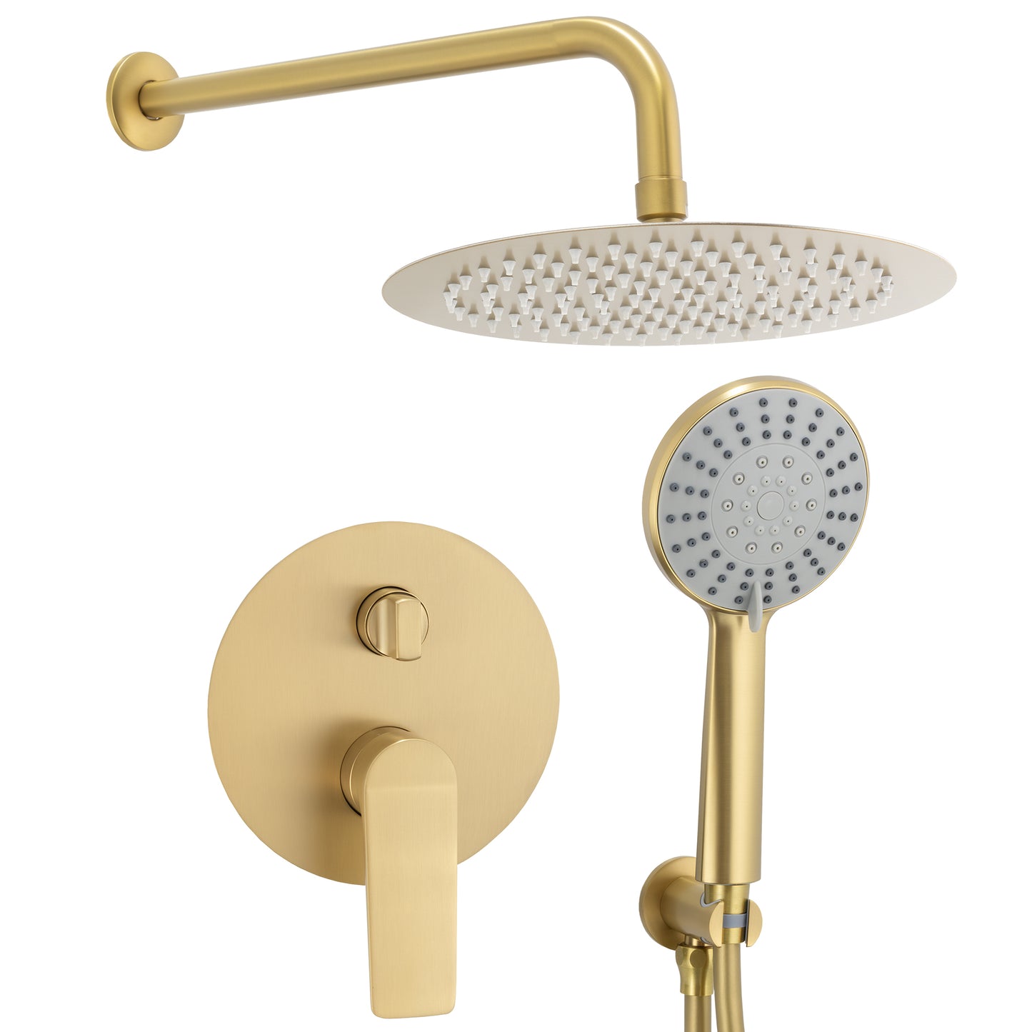 Ducha empotrada redonda a pared en oro mate con protección PVD - Serie Vaca - 25cm