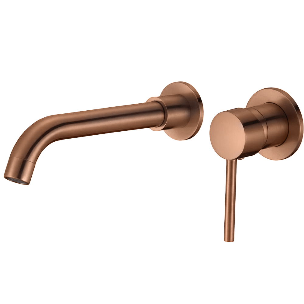 Grifo lavabo empotrado redondo monomando con caño de 21cm oro rosa cepillado - Serie Guadiana