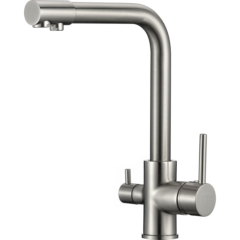Grifo de cocina ósmosis 3 vías redondo acero cepillado - Serie Nilo