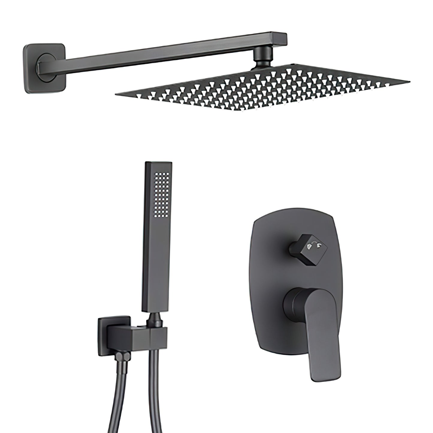 Ducha empotrada monomando ovalada/cuadrada a pared negro mate - Serie Esla - 25cm