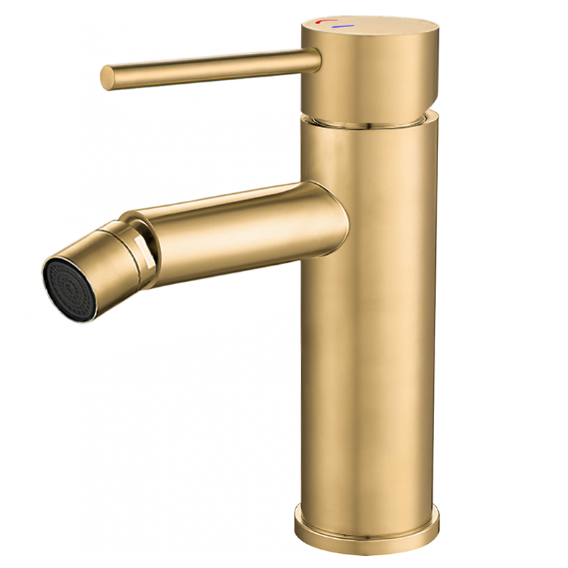 Grifo de bidé con apertura en agua fría monomando caño recto oro mate con protección PVD - Serie Nansa