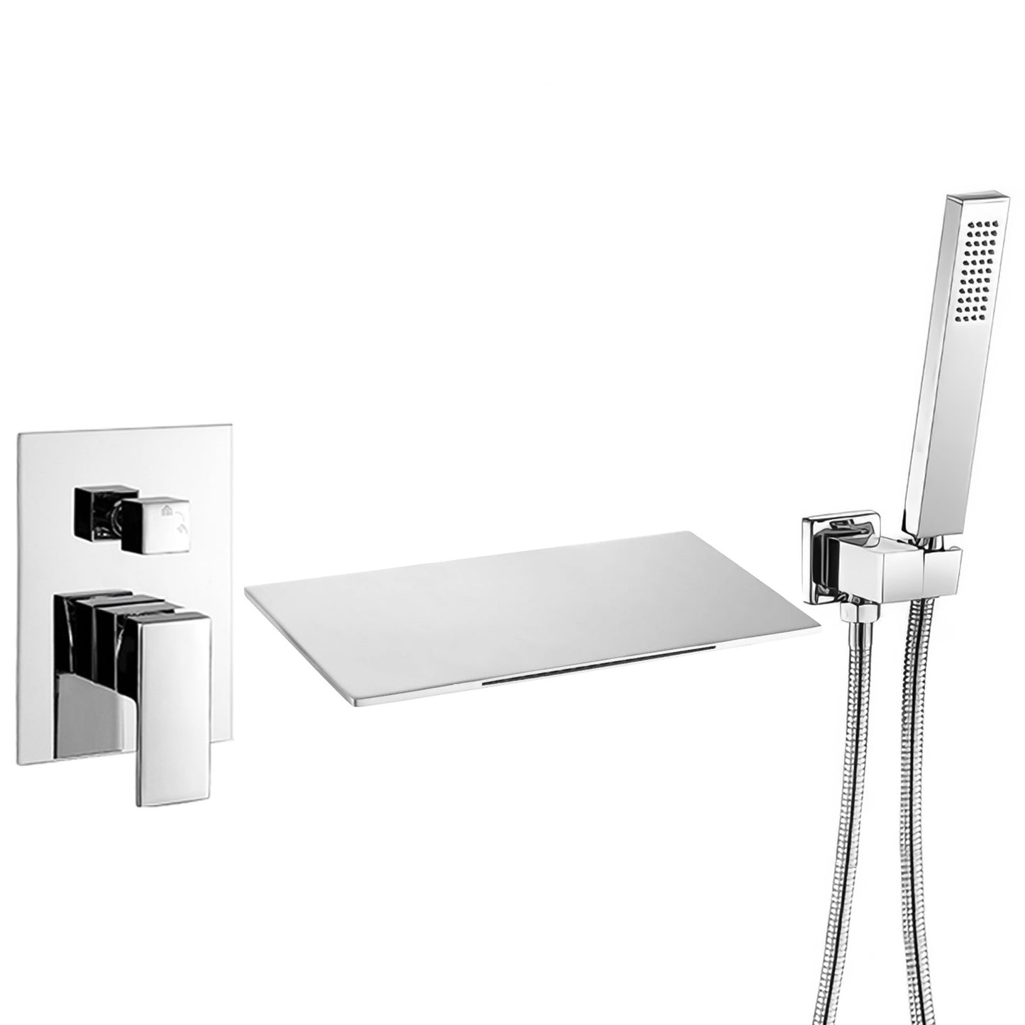 Griferia para bañera empotrada cuadrada monomando con cascada cromado - Serie Tajo