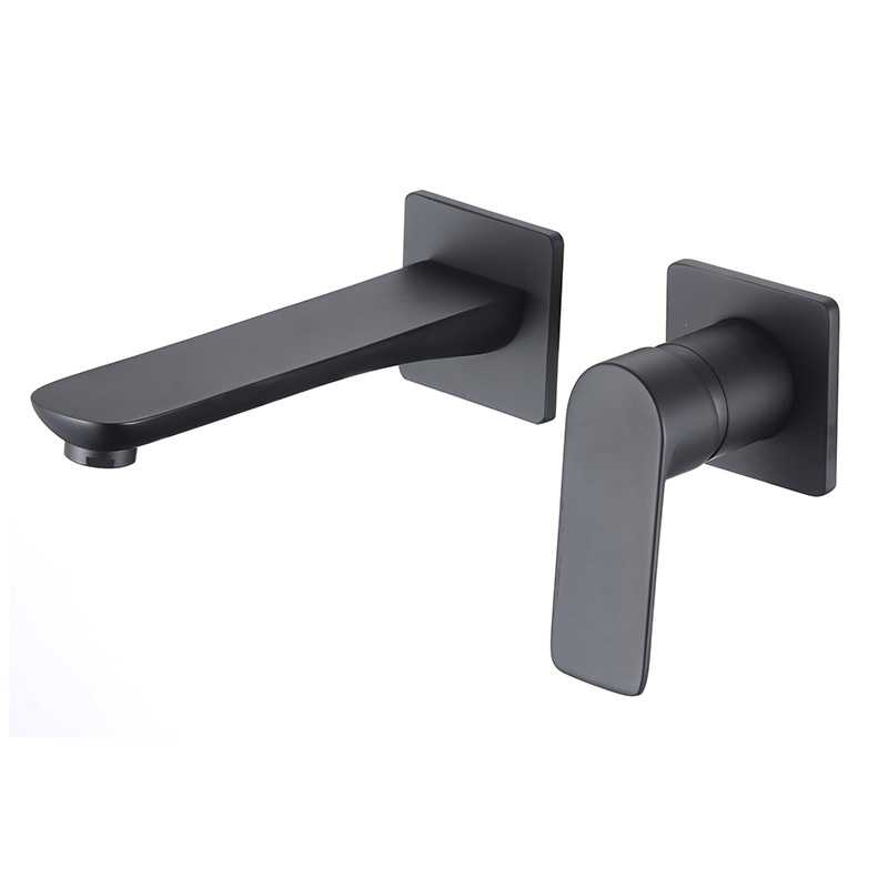 Grifo empotrado de lavabo monomando cuadrado negro mate con caño de 21CM - Serie Esla