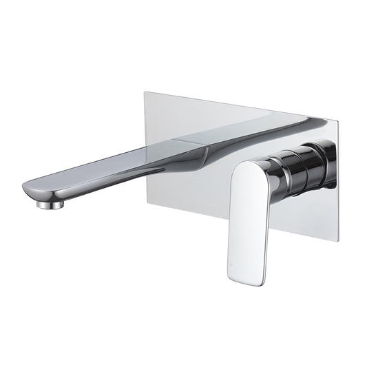 Grifo de lavabo empotrado ovalado con embellecedor cuadrado cromado con caño de 21CM - Serie sil
