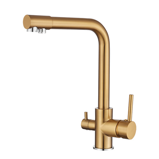 Grifo de cocina osmosis 3 vías redondo dorado cepillado - Serie Nilo