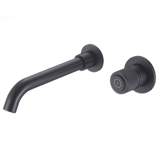 Grifo empotrado de lavabo monomando de botón redondo negro mate con caño de 21CM - Serie Andarax