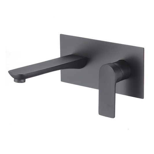 Grifo de lavabo empotrado ovalado con embellecedor cuadrado negro mate con caño de 21CM - Serie sil