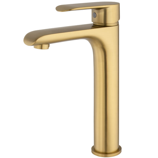 Grifo de lavabo alto para pica monomando redondo oro mate con protección PVD - Serie Turia