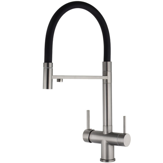 Grifo de cocina con 3 vías osmosis y flexible gun metal - Serie Manzanares