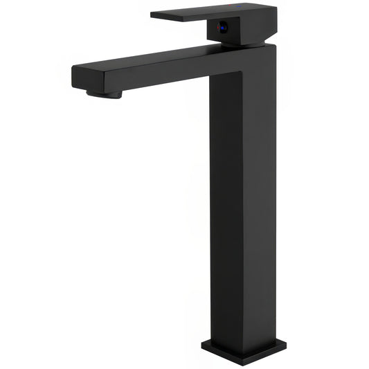 Grifo de lavabo alto para pica con apertura en agua fría monomando cuadrado negro mate - Serie Muga