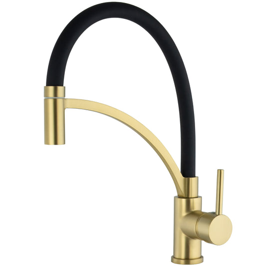 Grifo cocina con caño flexible y giratorio monomando oro mate con protección PVD - Serie Pas