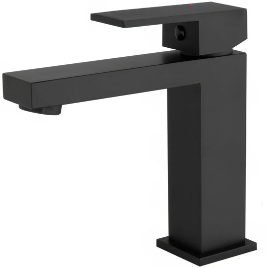 Grifo de lavabo con apertura en agua fría monomando cuadrado negro mate - Serie Muga