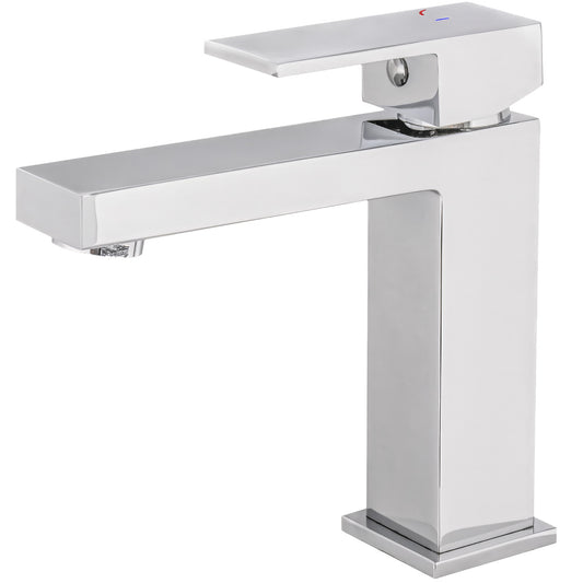 Grifo de lavabo con apertura en agua fría monomando cuadrado cromado - Serie Muga