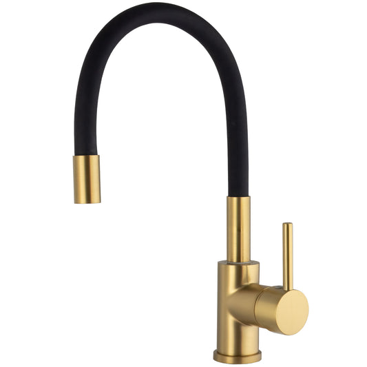 Grifo de cocina con caño flexible monomando oro mate con protección PVD - Serie Gaya