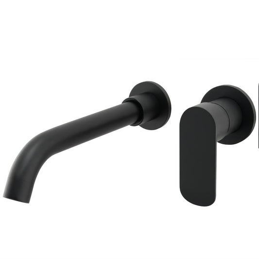 Grifo lavabo empotrado redondo monomando negro mate con caño 21CM - Serie Tuejar