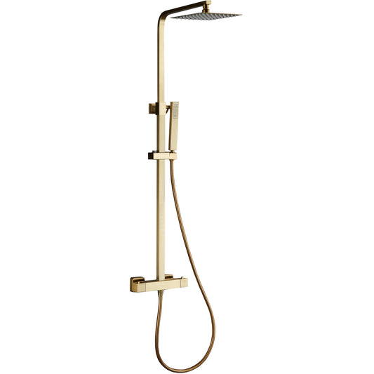 Barra de ducha termostática cuadrada ajustable hasta 120CM dorado cepillado - Serie Segura - 20cm