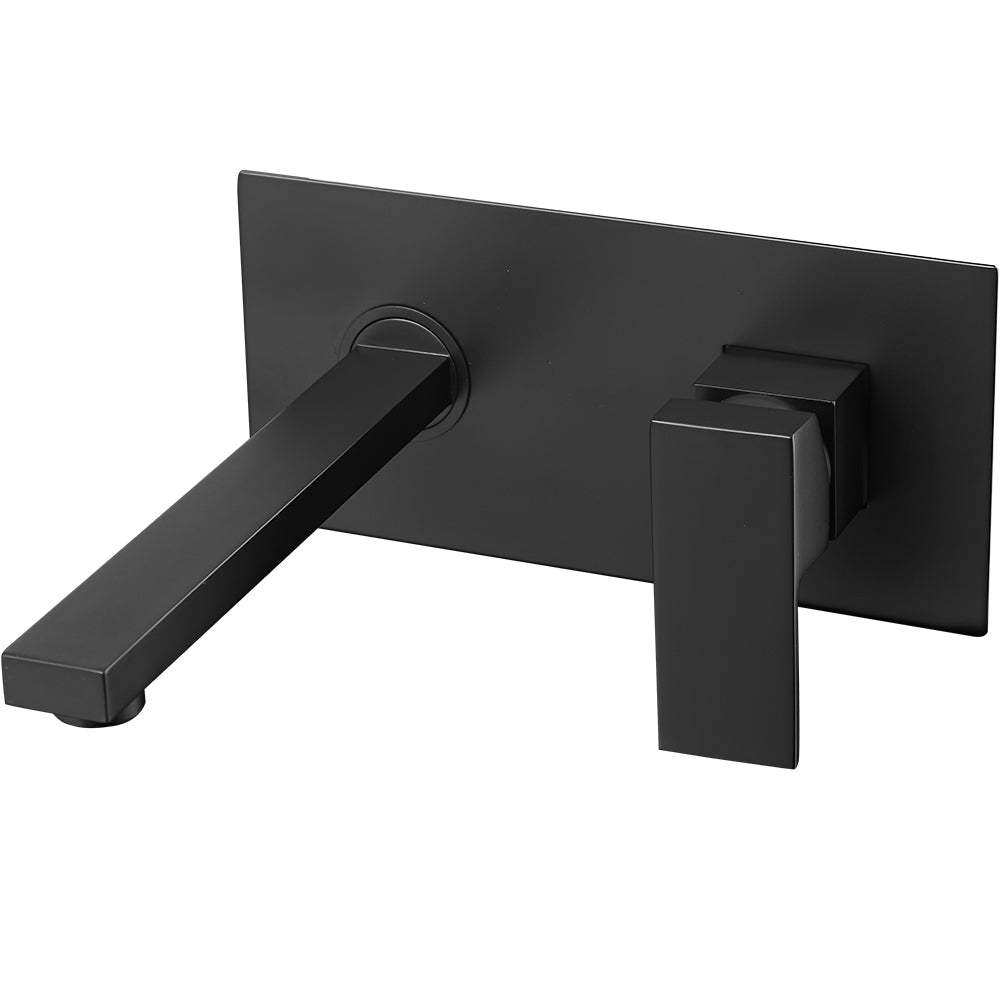 Grifo de lavabo empotrado cuadrado monomando negro mate con caño de 21CM - Serie Tajo