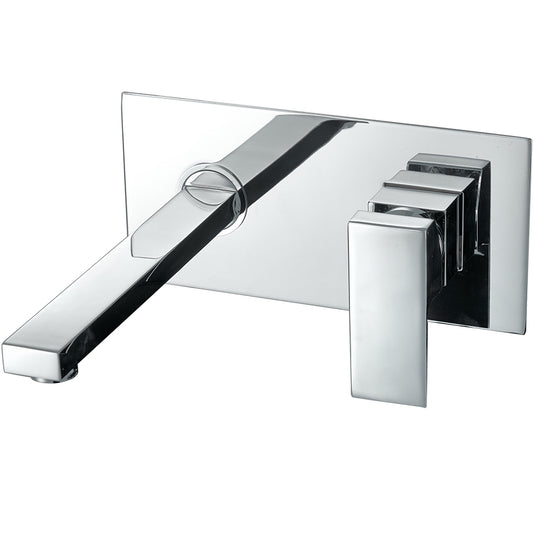 Grifo de lavabo empotrado cuadrado monomando cromado con caño de 21CM - Serie Tajo