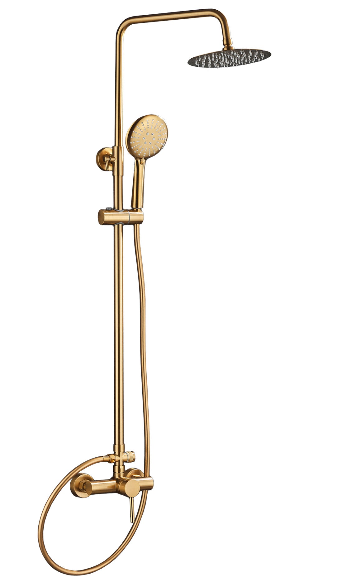 Barra de ducha monomando redonda ajustable hasta 120CM dorado cepillado - Serie Ebro - 25cm