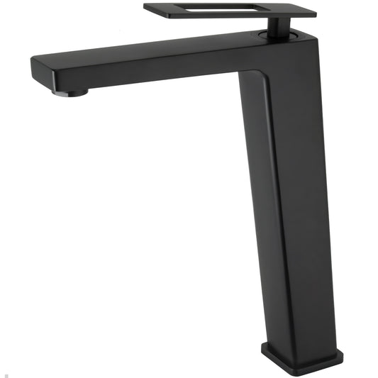 Grifo de lavabo monomando alto para pica cuadrado negro mate maneta hueca - Serie Cabrera