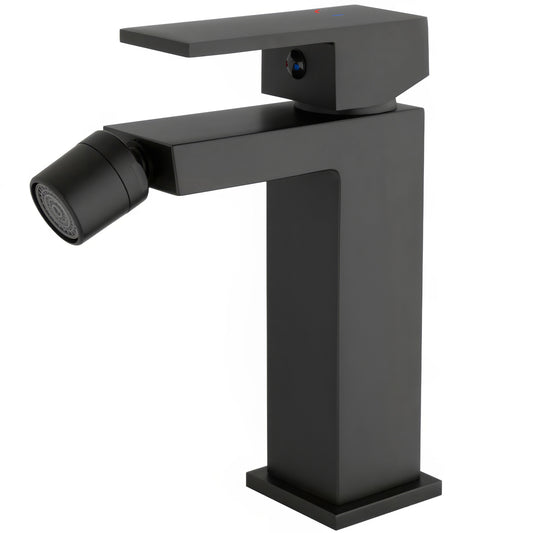 Grifo de bidé lavabo con apertura en agua fría monomando cuadrado negro mate - Serie Muga