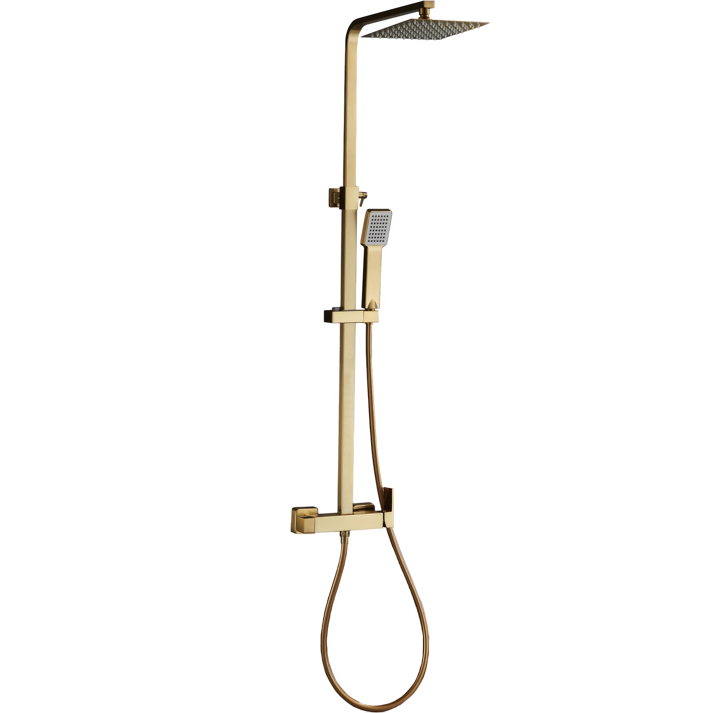 Barra de ducha monomando cuadrada ajustable hasta 120CM dorado cepillado - Serie Segura - 25cm