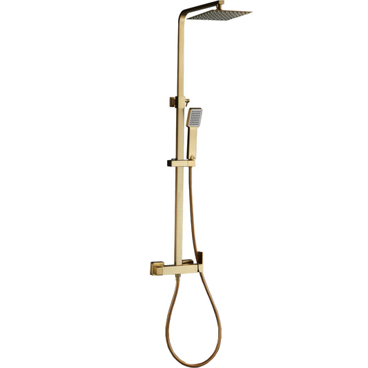 Barra de ducha monomando cuadrada ajustable hasta 120CM dorado cepillado - Serie Segura - 25cm